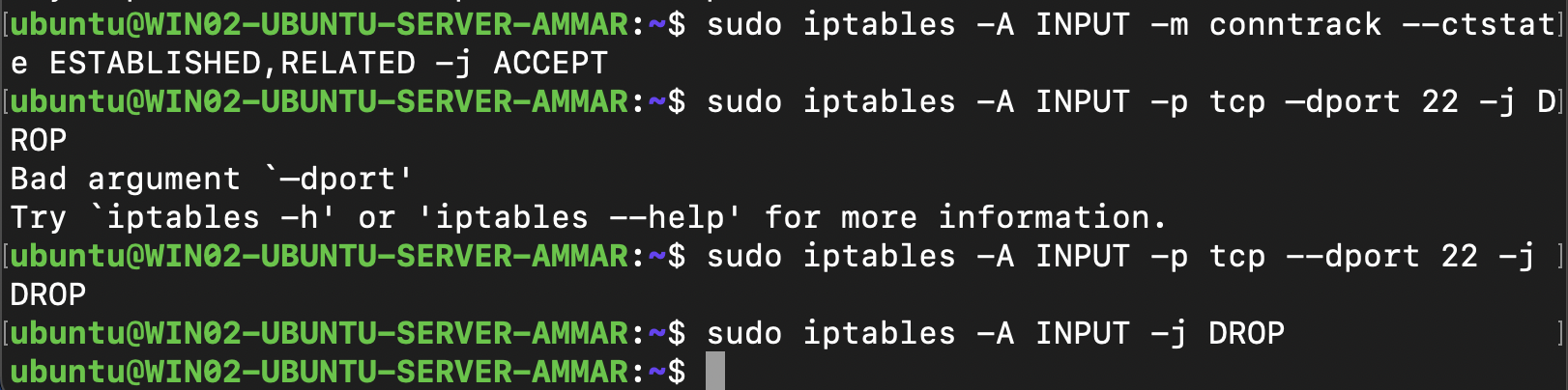 rules applied iptables to block service
